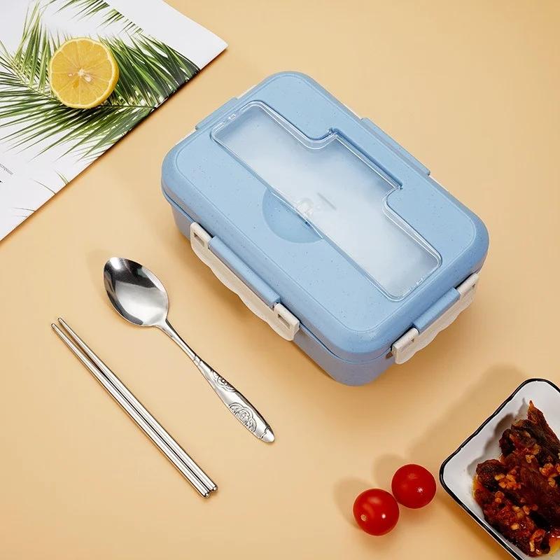Lunch Box Plastic Compartment Portable Lunchbox Students Office Bento Box Microwave Food Containers with Chopsticks and Spoon