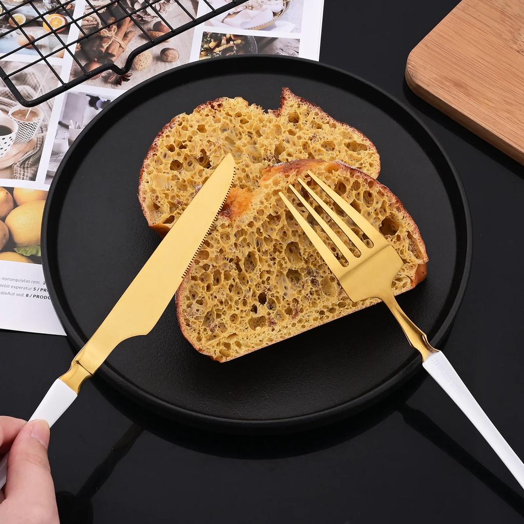 16 предметов белого золота столовый набор нож вилка кофейная ложка столовые приборы из нержавеющей стали столовые приборы кухонное серебро столовая посуда