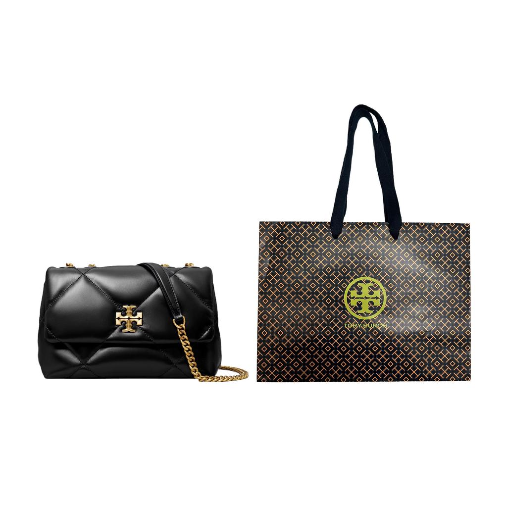 Tory Burch Kira Diamond Стеганая Сумка-кроссбоди на клапане с магнитной застежкой Кожаная Маленькая Женская сумка Черный 154706-001