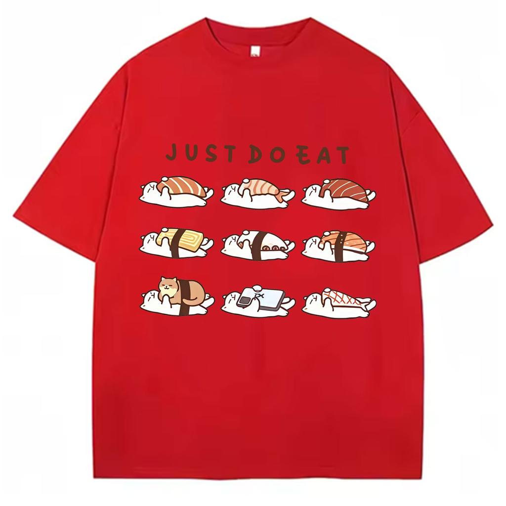 Just Do Eat Funny Cat Meme Graphics T-shirt Men Women Casual Y2K Cotton T-shirt Hip-hop Plus Size Tops Teenagers T-shirts Unisex