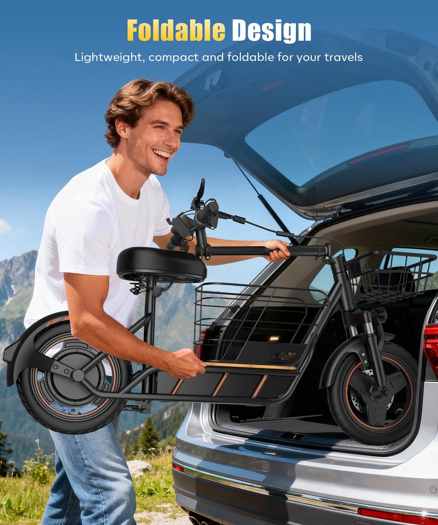H14E-Scooters600W Brushless Motor 36V10AH Lithium Battery Dual Disc Brakes 14” Pneumatic Tires Foldable Electric Scooters