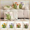 Embroidered Flower Tulip Pattern Pillowcase Square Cushion Cover Spring Throw Pillowcover  Sofa/Bed