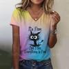Summer V-neck 3D Cat Printed Top Fashionable Casual Short Sleeved Women's T-shirts