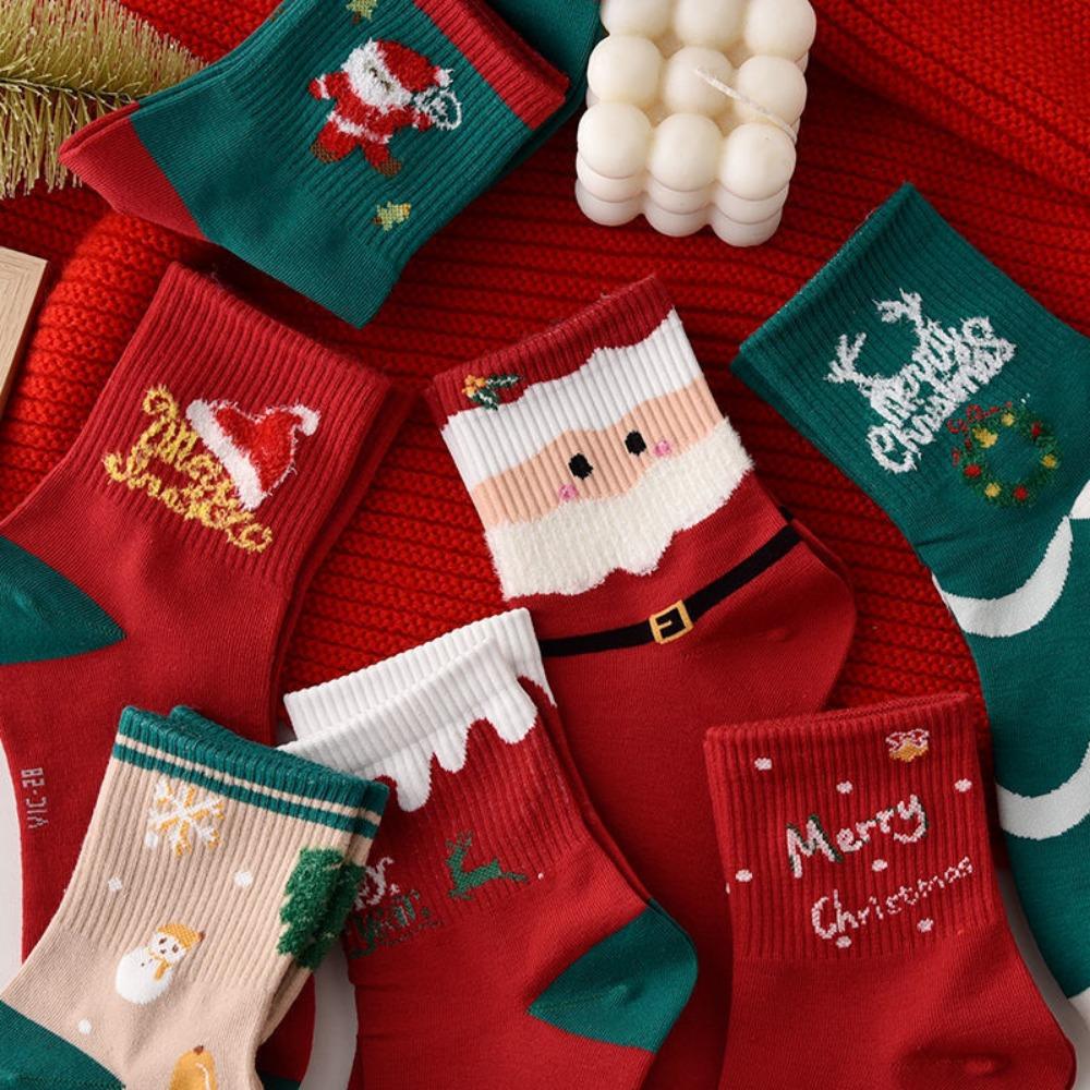 5 Pairs/Lot Elk Mid-tube Socks Santa Claus Winter Socks Creative Christmas Socks  Autumn