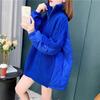 Winter Oversize Women Sweaters Patchwork Wadded Zipper Coat Pullover Knitting Jacket Turtleneck Fake Two-Piece Blue Loose Sweater