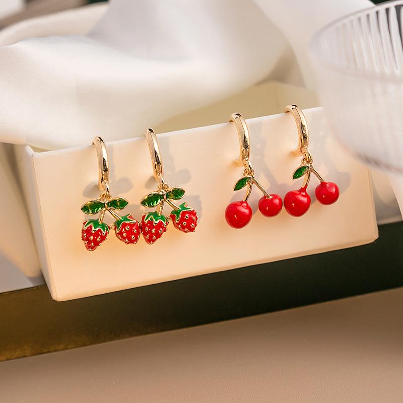 Серебряные игольчатые новые модные серьги с фруктами, вишней и клубникой — стиль знаменитостей для милых девушек
