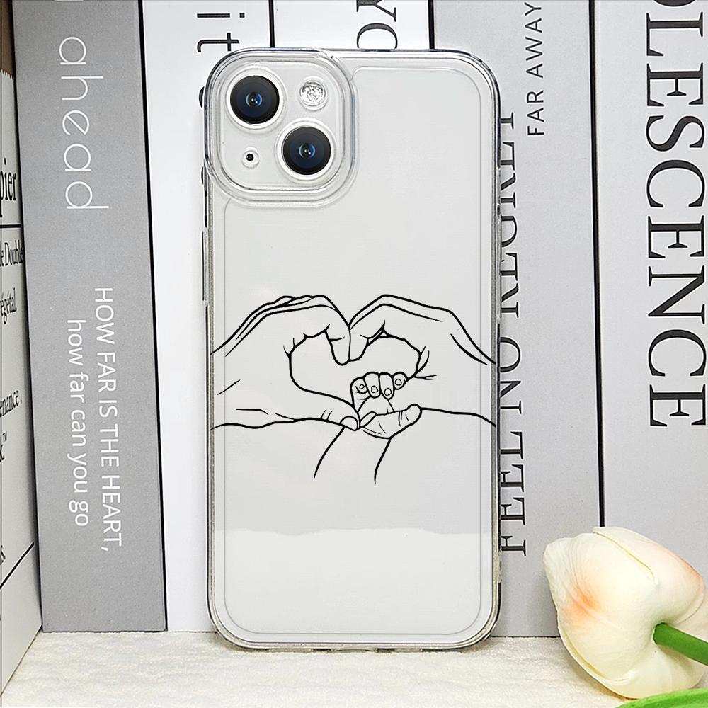 Теплый семейный чехол для телефона с держащимися за руки парами для IPhone 16 11 12 13 14 15 Pro Max 7 8Plus 16E X XS Прозрачный Мягкий Чехол Абстрактная Линия