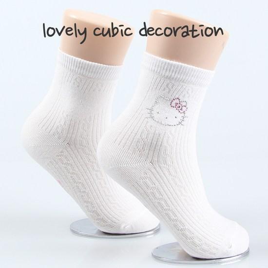 Cozy24 Hello Kitty Cubic Line 3-Leg Pack Kids Children Girls Medium Neck Character Socks, a Popular Character In Korea