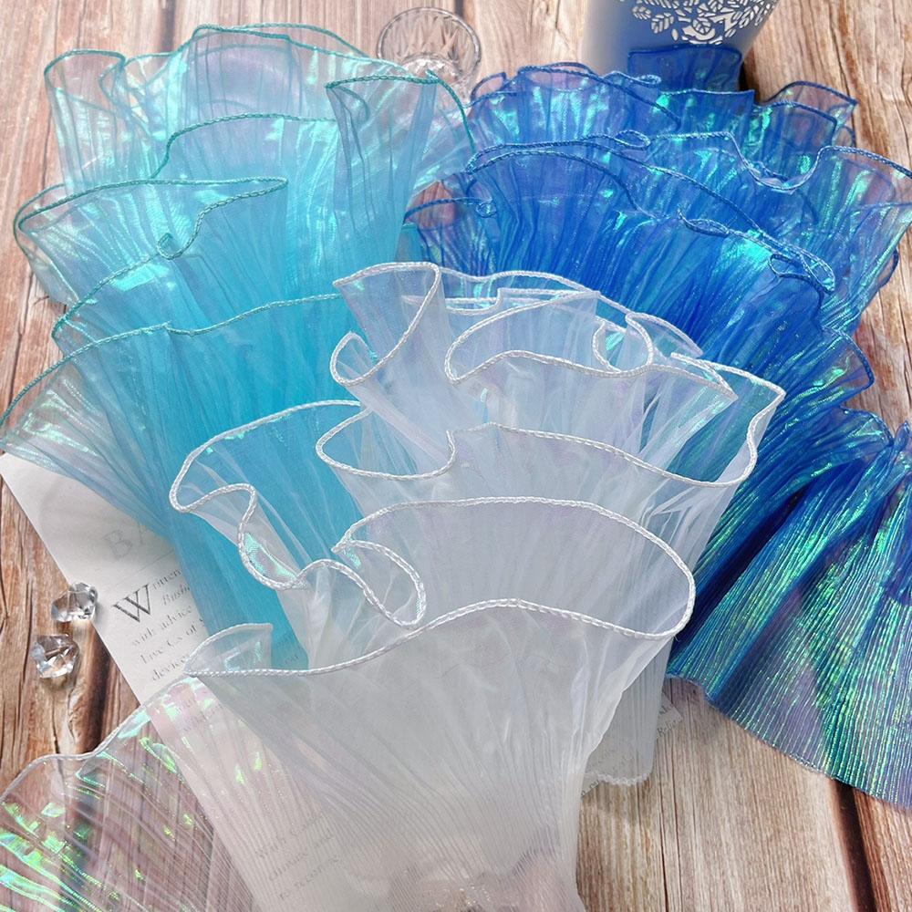 Прозрачное кружево «Большая волна» в синих и прозрачных оттенках, шириной 15 см, 1 ярд