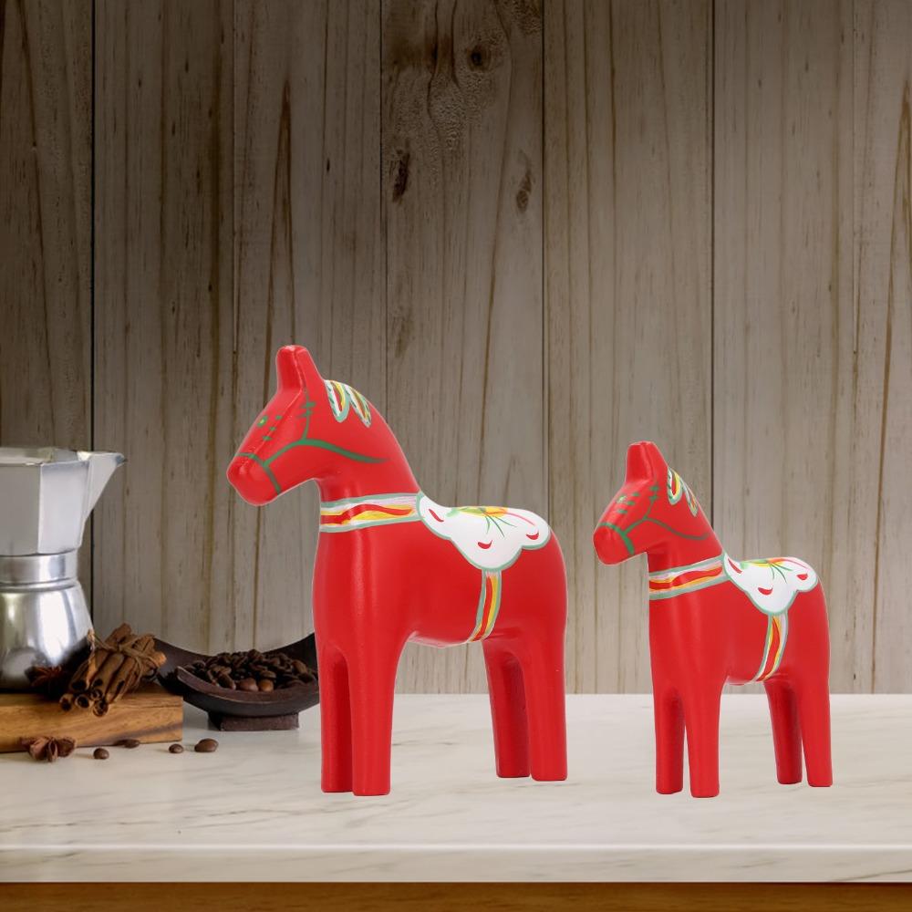 2PCS Hand Painted Swedish Dala Horse Red Wooden Horse Figurine Home Decoration