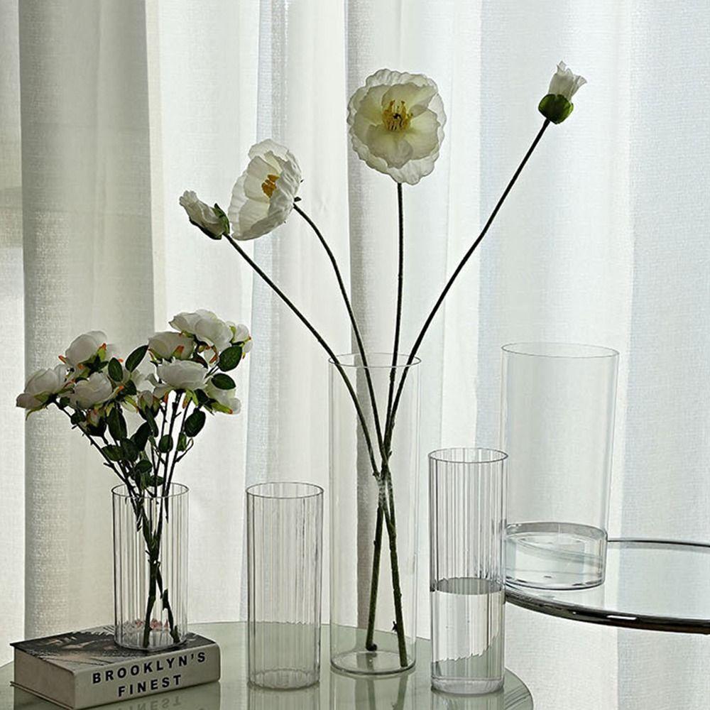 Modern Acrylic Cylinder Vase Striped Style Decorative Bottles Restaurant Centerpiece