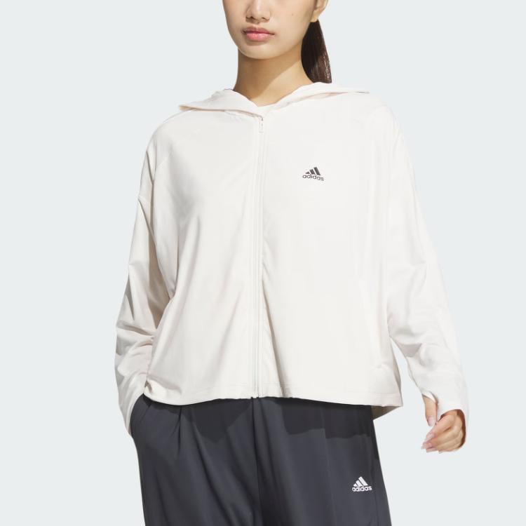 adidas Спортивная женская легкая куртка с капюшоном Белая JJ1336