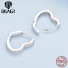 Bisaer 925 Sterling Silver Heart-shaped Ear Buckles Love Hoop Earrings Pave Setting CZ for Women Fine Jewelry Gift