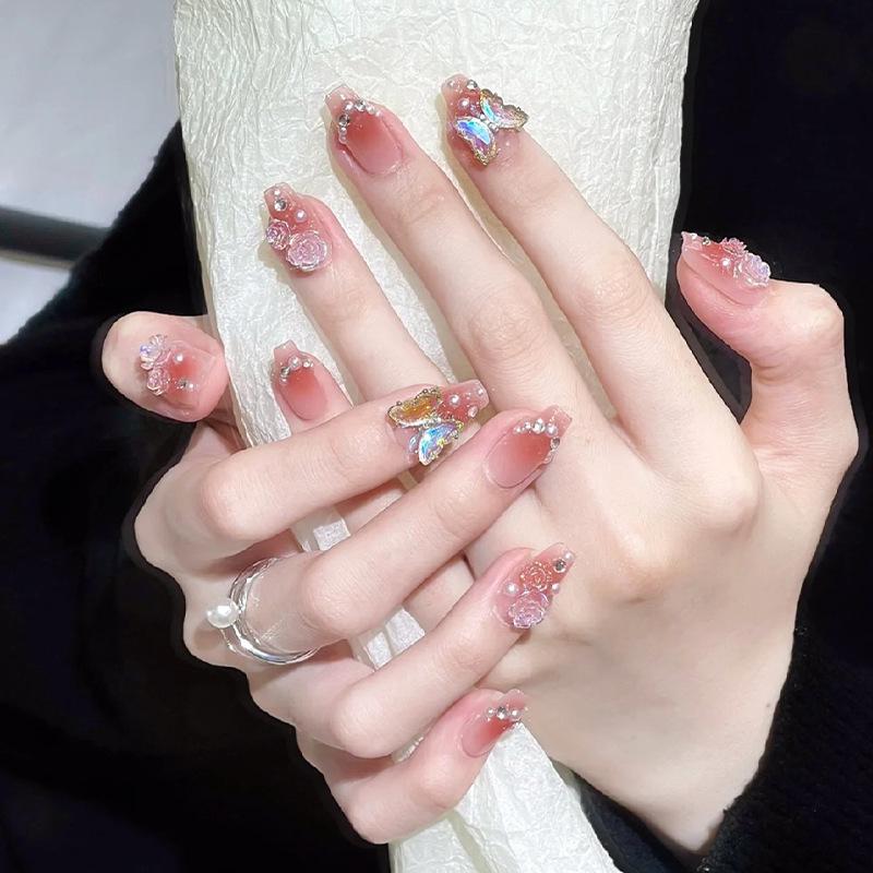 Накладные ногти Camellia Aurora Pearl Butterfly: Прозрачные румяна наклейки для ногтей и накладные ногти