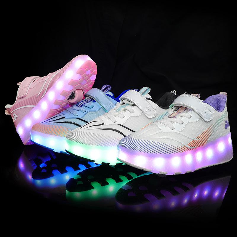 Самоходные роликовые коньки, четырехколесная студенческая версия с колесами, обувь, детские роликовые коньки, выдвижные двухколесные кроссовки на липучках