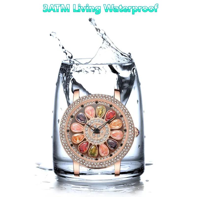 Модные женские часы со стразами, роскошные, розовое золото, вращающийся циферблат, повседневные кварцевые наручные часы