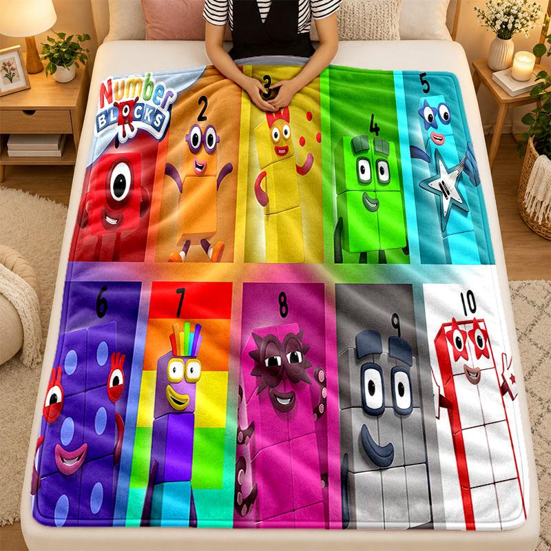 Flannel BlanketNumber Blocks Warm Soft Throw Blanket for Indoor Sofa Bed Living Room Use