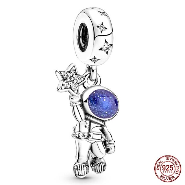 Подходит для модных оригинальных браслетов 925 пробы, серебро 925 пробы, серебро, синий, астронавт, самолет, подвески для путешествий, бусины, подвески для женщин, модные ювелирные изделия своими руками