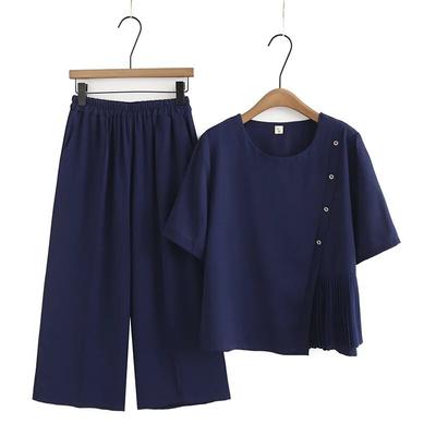 Женский комплект больших размеров, летняя модная шифоновая футболка с короткими рукавами и брюки