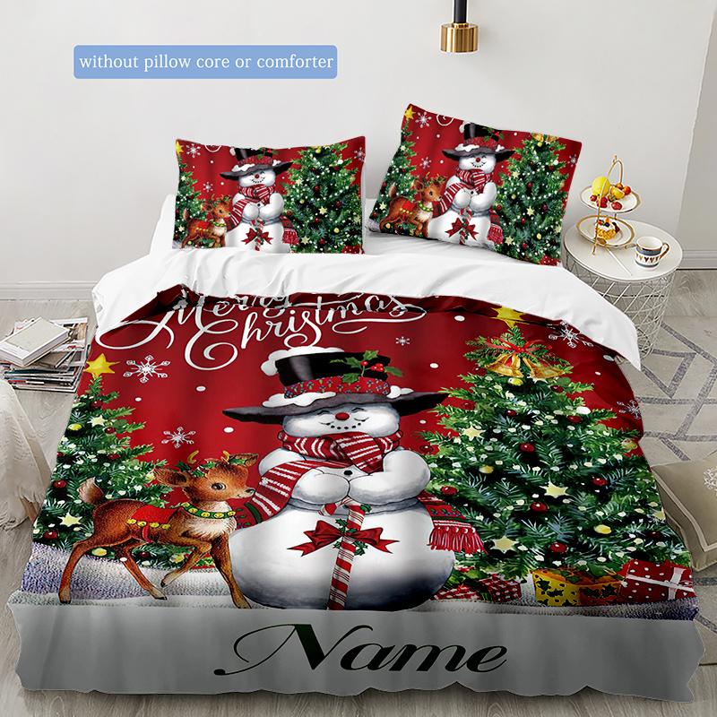 Christmasdecorationsnowman Customize Your Name Duvet Cover Softbedding Set For Bedroom Guest Room And Dorm Decoration Threepiece Set Includes 1 Duvet