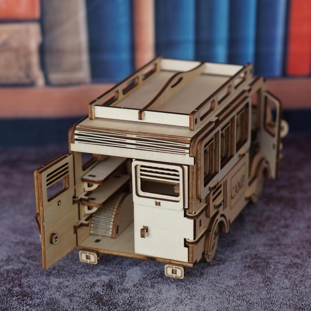 3D пазл-игрушка, деревянная модель кемпера, модель фургона в туристическом стиле, подходит для интерактивных и творческих DIY-игрушек, подарков для семьи