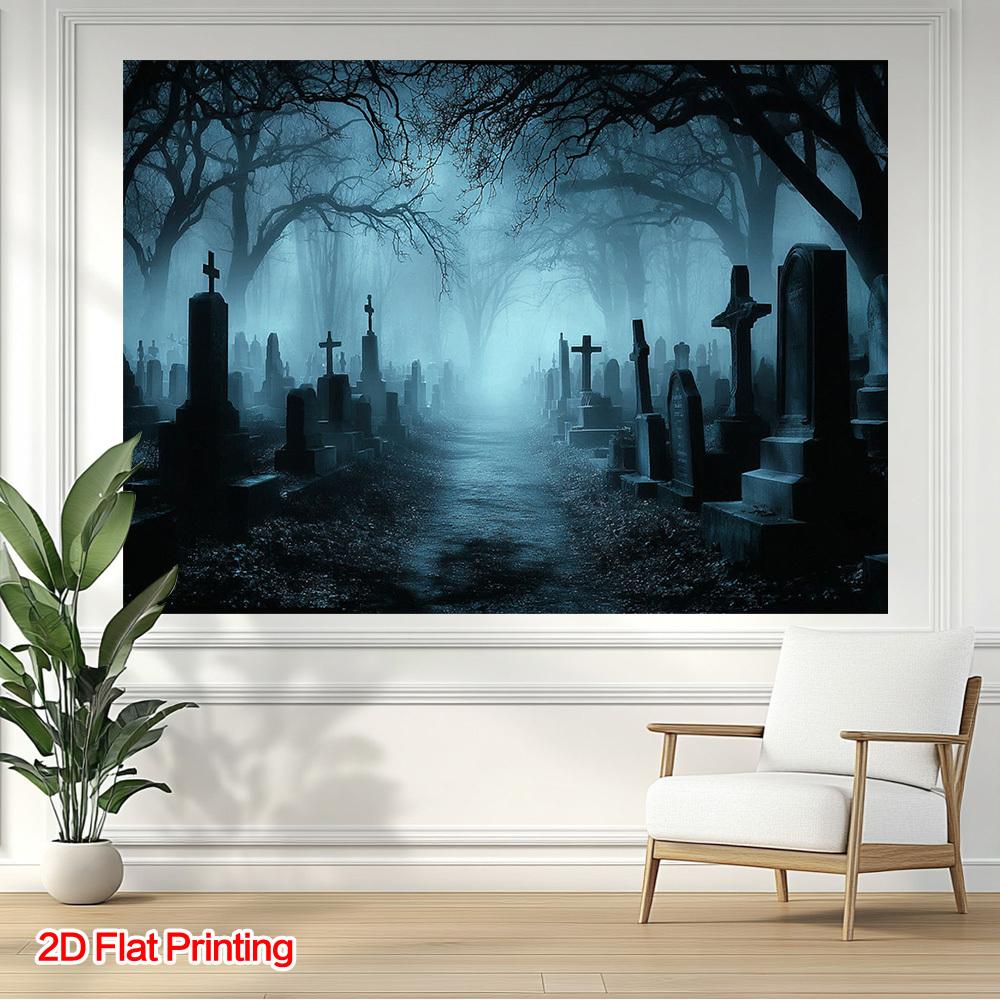 2D plane, 1 piece of 2D plane printed cemetery gothic mist landscape photography background fabric, polyester fabric.PMJ