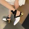 Krazing Pot Mules Cow Skin Square Toe Metal Circle Strange Style High Heels Spring Summer Shoes Vintage Plus Size 43 Women Pumps