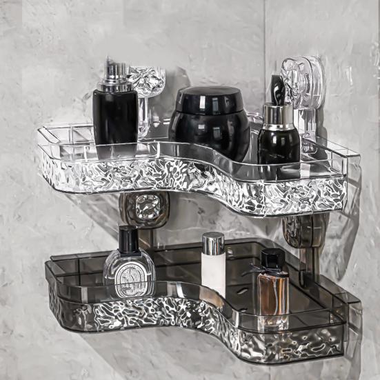 Полка для хранения Caddy с прозрачной стеной без сверления и присоской. Треугольные отсеки. Прочная несущая способность. Простая установка. Угловая полка для хранения в ванной комнате.