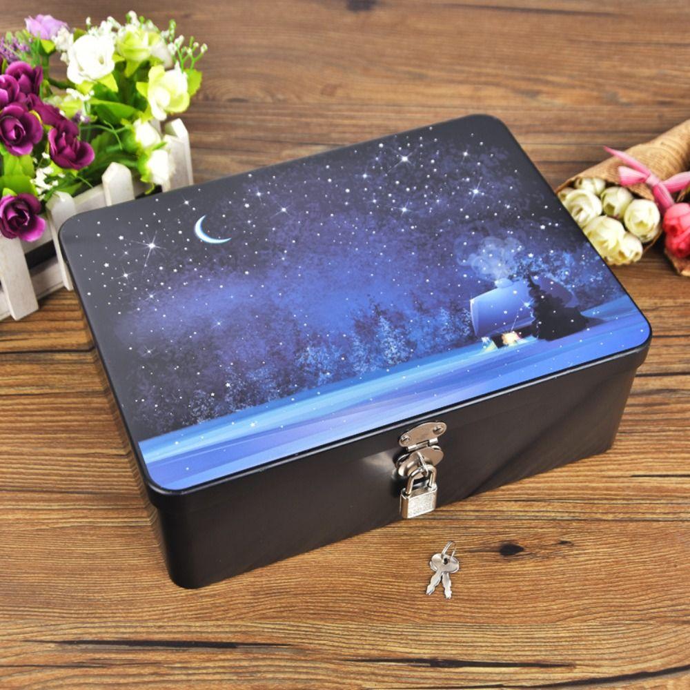 Vintage Tinplate Box with Lock Key Metal Box Durable Makeup Box
