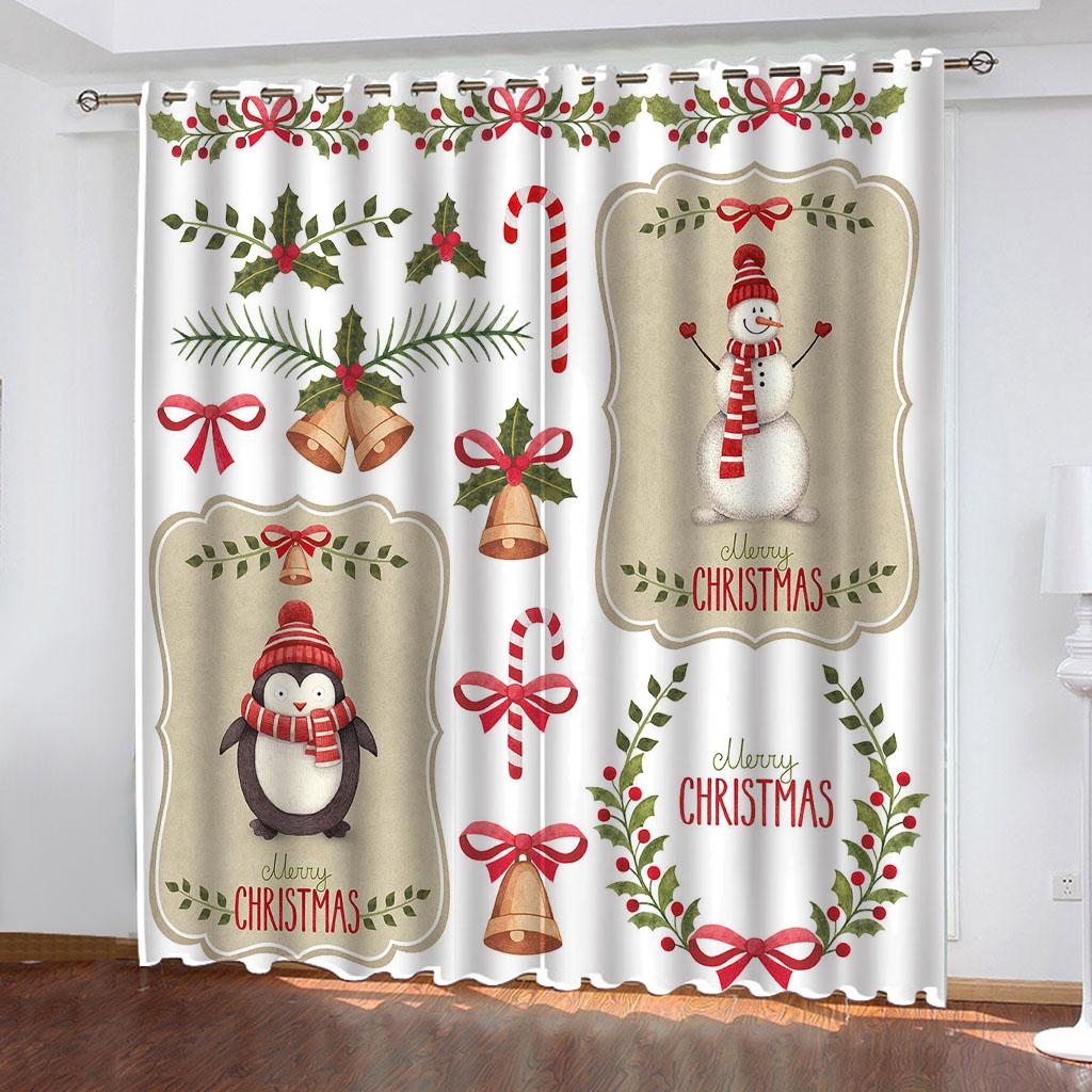 Рождественские печатные шторы Cortinas из 100% полиэстера для гостиной, спальни, затемняющие шторы, перфорированные кухонные аксессуары, защита от пыли