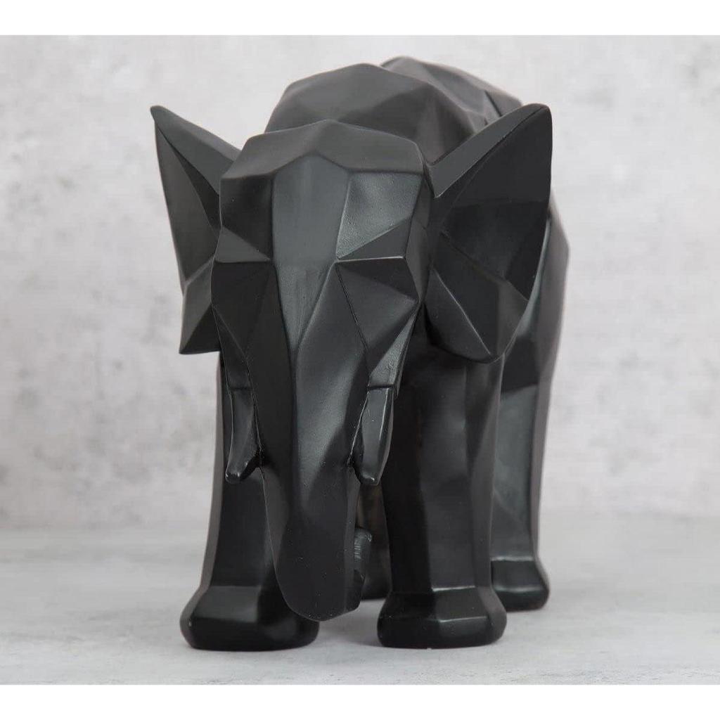 Latest Geometric Elephant Ceramic Home Decor Figurine with Diamond Cut Detail (Elephant Black)