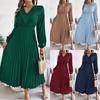 Spring and Summer Elegant Temperament V-neck Lace Waisted Pleated Long Women's Dresses Long Skirts