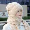 Women Winter Hat with Integrated Long Scarf Thick Warm Knitted Windproof High Elasticity Full Protection Outdoor Travel Cold Weather Cap