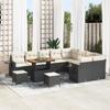 vidaXL 12-Piece Garden Sofa Set with Cushions Black Poly Rattan Acacia, 3 3363735 Garden Dining Set