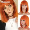 Short Synthetic Fiber Orange Bob Wig with Bangs for Ladies Daily Use Black Brown Gray Wig Shoulder Length