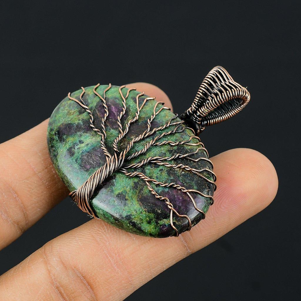 Древо Жизни Рубин в Fuchsite Gemstone Медная проволока Wrap Handmade Подвеска Ювелирные изделия для подарка
