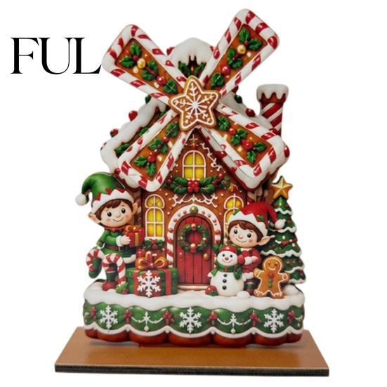 Christmas Gift for Family Windmill Wooden Ornament, Decorative Craft with Rotating Holiday Decoration Blades, Handmade Figurine Home Tabletop Display