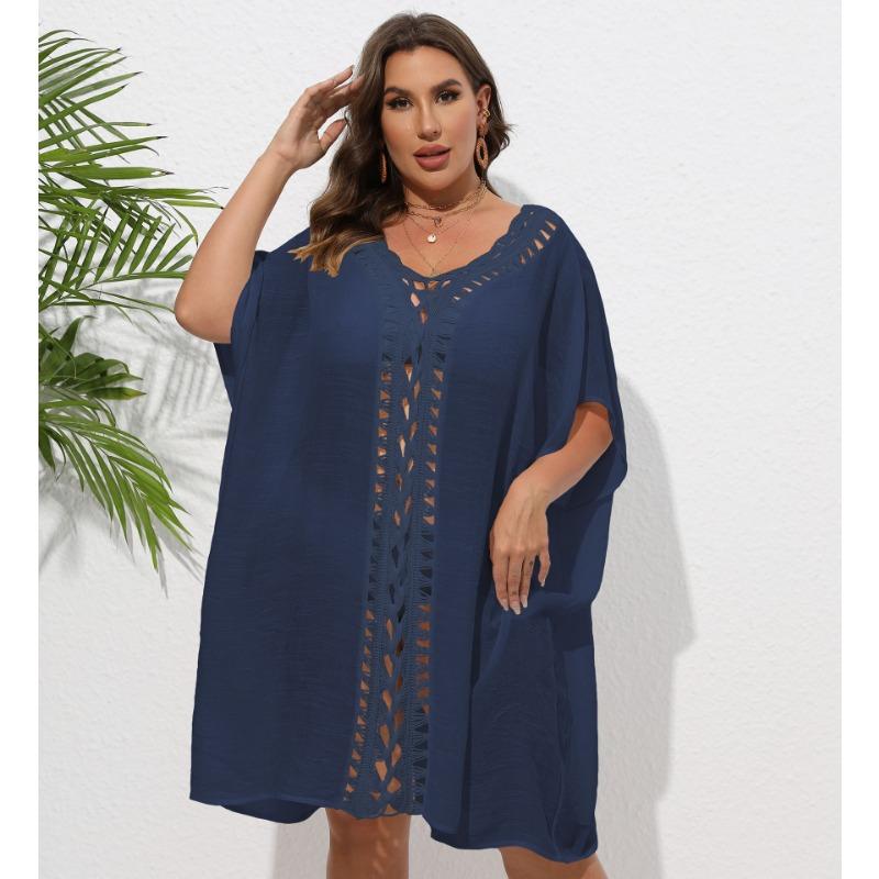 Женское платье-накидка большого размера, связанное вручную крючком с цветочным узором в стиле пэчворк, свободное пляжное бикини, наружное накидка