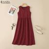 Women Casual Round Neck Sleeveless Plaid Print Summer Dress