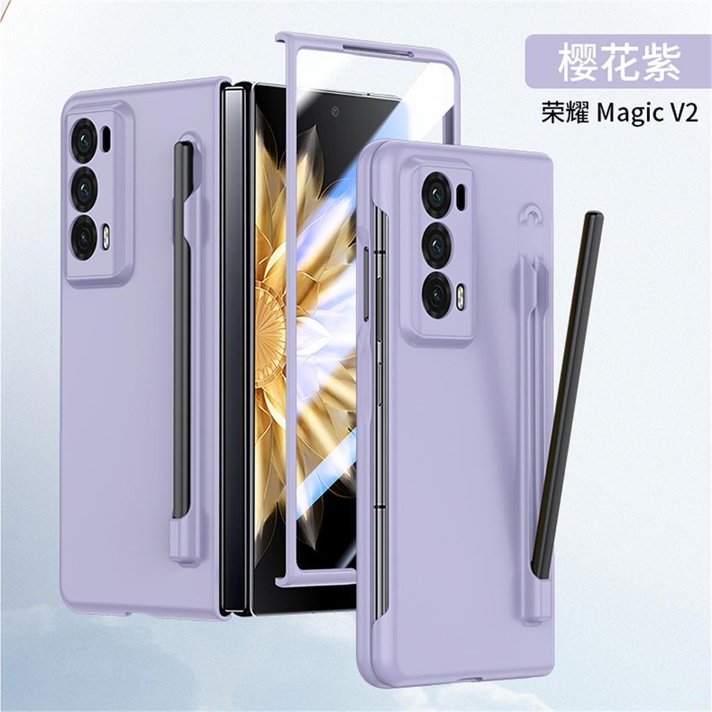 Phone Case For Honor Magic V2 Solid Color PC Hard Shell Protection Shockproof Protective Film With S Pen Back Cover