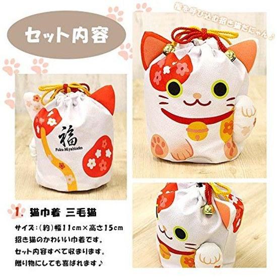 Honji-en Matcha Set Calico Cat Tea Ceremony Tools 5-Piece Invitation Pouch Outdoor Enjoyment