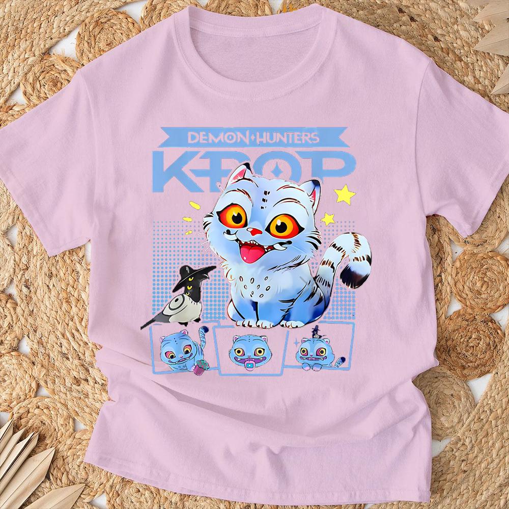 Kpop Охотник на демонов Футболки Лето Новые HD Принт тигра Дышащая футболка Женщины Круглый вырез Повседневные Мягкие топы Графические футболки