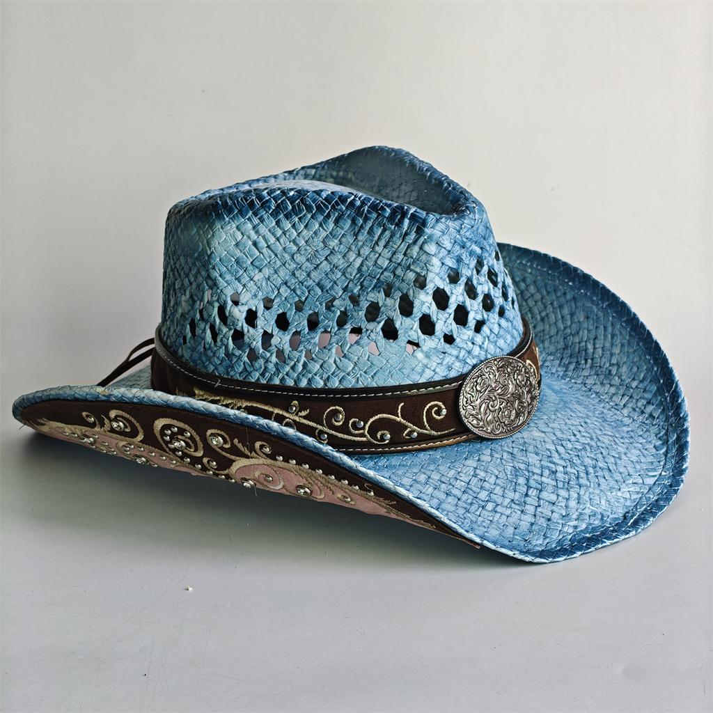 Blue Gradient Straw Cowboy Hat For Women And Men – Western Sun Hat For Country Concert Rodeo And Cowgirl Outfits