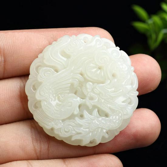 Hetian White Jade Dragon & Phoenix Unisex Pendant