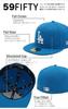 NEW ERA 59FIFTY Los Angeles Dodgers LA Rainstorm Blue Flat Visor Baseball Cap Size 7 1/8 MLB Fitted Hat