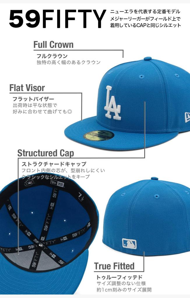 NEW ERA Cap Flat Visor MLB Los Angeles Dodgers Rainstorm Blue 7 59Fifty 5/8