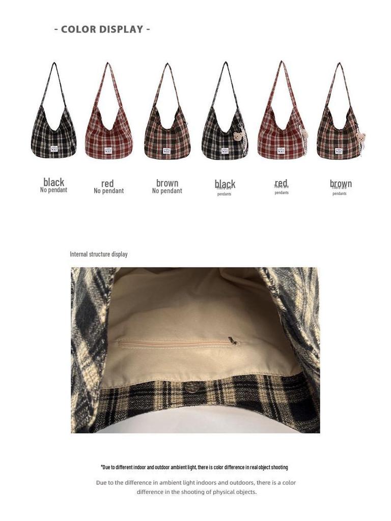 Легкая сумка-тоут в клетку в стиле ретро - Универсальная, большой вместимости для учебы, покупок или поездок на работу
