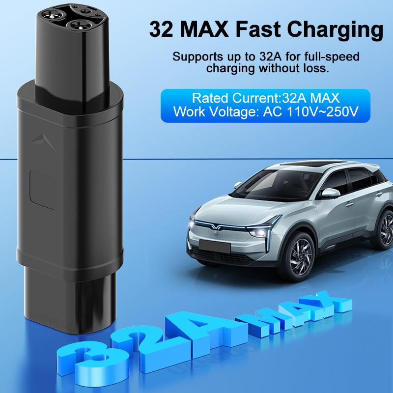 Преобразователь адаптера EV с Type 2 на NACS AC 1 фаза AC 110В-250В 32А Type2 на Tesla Зарядный адаптер-преобразователь для Model 3 X Y S