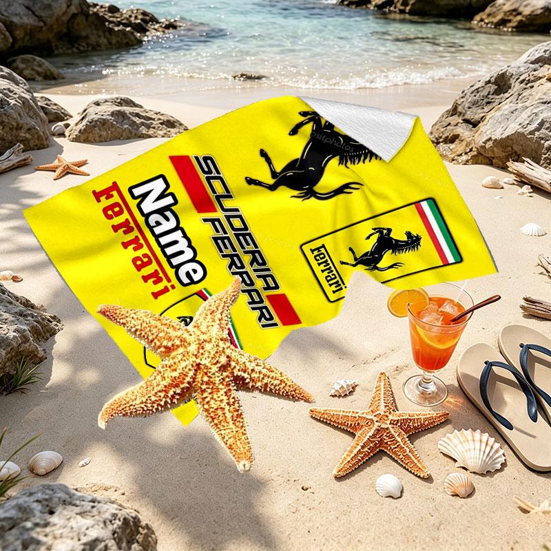 Custom Name Personalized Ferrari Print Beach Towel, for Trip Camping Beach Party Home Decor, Birthday Gift for Family & Friends