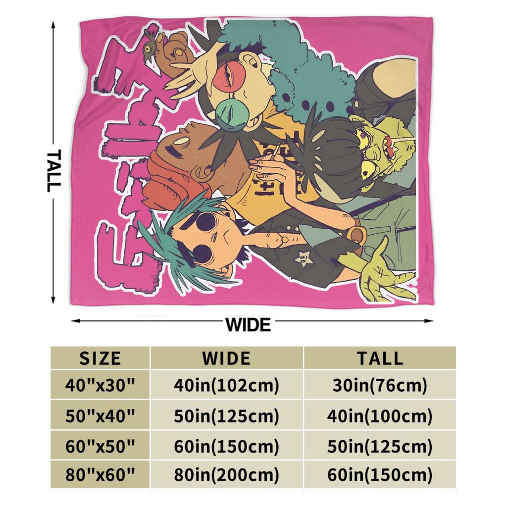 Music Band Gorillaz Crew Flannel Blanket Soft Throw Blanket for Outdoor Airplane Travel Fashion Bedspread Sofa Bed Cover